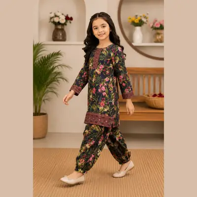 Vibrant Floral Cotton Set for Girls - 2 Pcs thumbnail 2