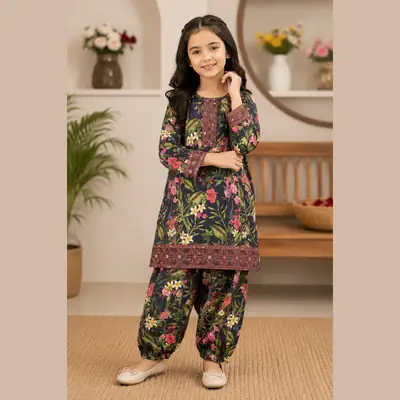 Vibrant Floral Cotton Set for Girls - 2 Pcs thumbnail 4