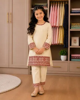 Charming Girl's Cotton Kurta and Trouser Set - 2 Pcs 