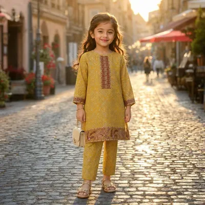 Stylish Cotton Printed Kurta and Trouser Set for Girls - 2 Pcs