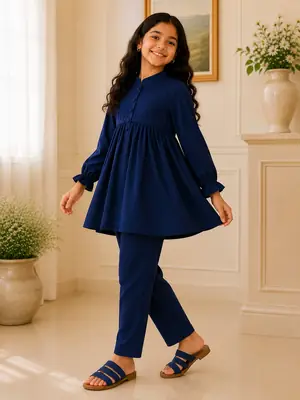 Stylish Girl's Georgette Kurta And Trouser Set - 2 Pcs  thumbnail 3