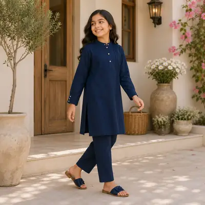 Stylish Girl's Kurta And Trouser Set - 2 Pcs Georgette with Plain Pattern