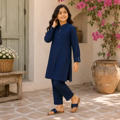 Stylish Girl's Kurta And Trouser Set - 2 Pcs Georgette with Plain Pattern thumbnail 2