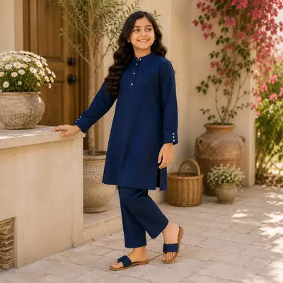 Stylish Girl's Kurta And Trouser Set - 2 Pcs Georgette with Plain Pattern thumbnail 3