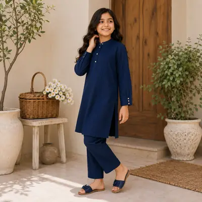 Stylish Girl's Kurta And Trouser Set - 2 Pcs Georgette with Plain Pattern thumbnail 4