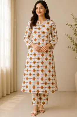 2 Pcs Women's Unstitched Printed Suit