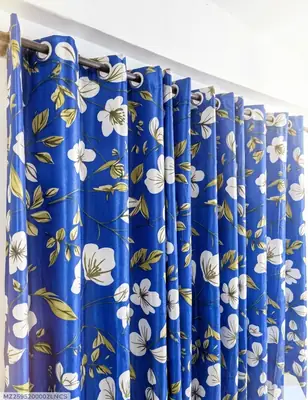 1 Pc Velvet Printed Indoor Home Curtains Blue