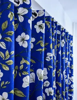 1 Pc Velvet Printed Indoor Home Curtains Blue thumbnail 3