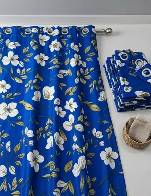 1 Pc Velvet Printed Indoor Home Curtains Blue thumbnail 4