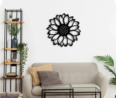 Modern Sunflower Wall Art 16x16 Inch Laminated Chipboard Ready to Hang