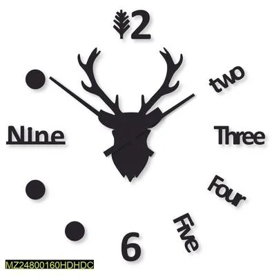 Deer Head Wall Clock Black Modern 24x24