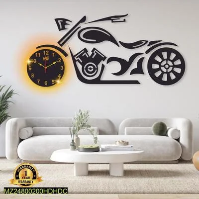 Motorbike Wall Clock with Glowing Backlight Black