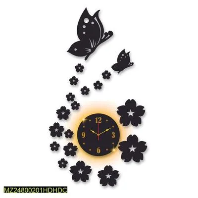 Butterfly Wall Clock Black Backlight 30x14