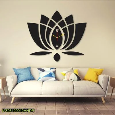 Islamic Lotus Wall Clock 12x12 Inch Black Modern Design thumbnail 3