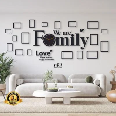 Family Wall Clock Decor Black Modern MDF 3mm