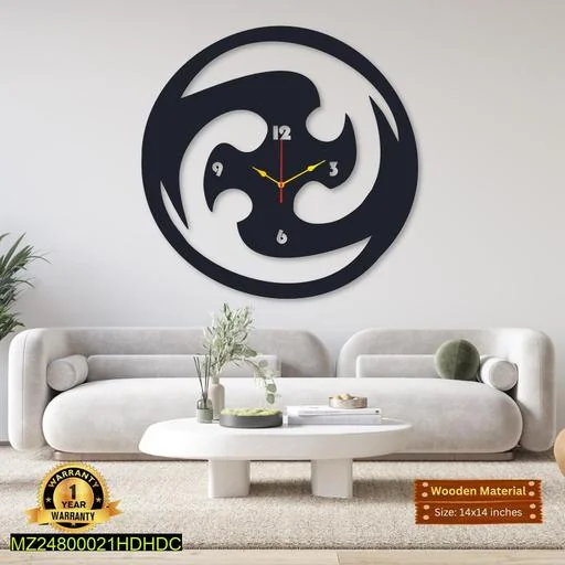 3D Wooden Wall Clock Black Abstract Design 14x14