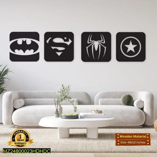 Superhero Wall Art Set 48x10 MDF Black 3mm