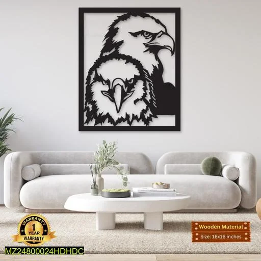 Eagle Wall Art Black MDF 16x16 Modern Decor