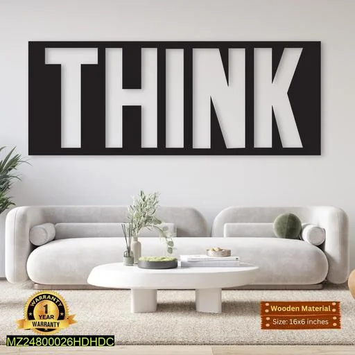 THINK Wall Art 16x6 MDF Black White Modern Decor