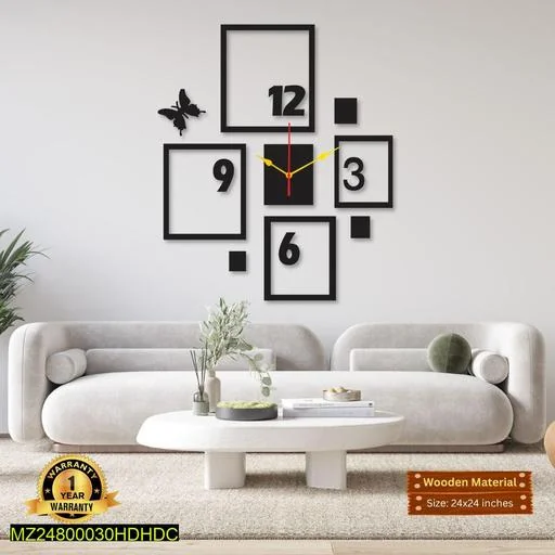 Modern 4-Frame Wall Clock Black MDF 24x24