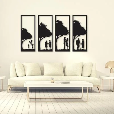 MDF Tree Wall Art Set of 4 Panels for Home Decor
