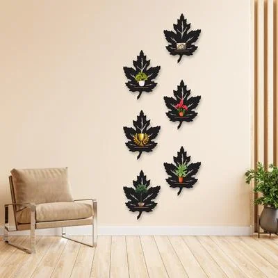 Leaf Wall Art Set of 6 Modern MDF Decor