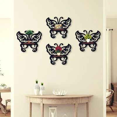 Butterfly Wall Shelves Set of 4 Black Red MDF thumbnail 2