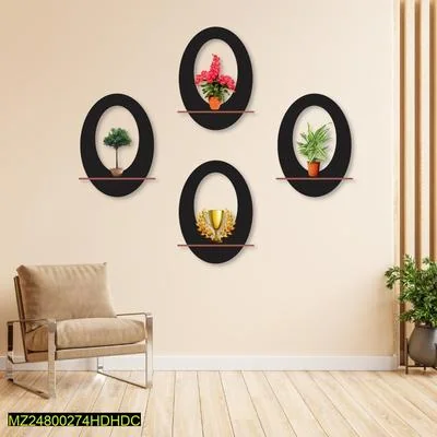 Modern Oval Wall Shelves Set of 4 MDF Black