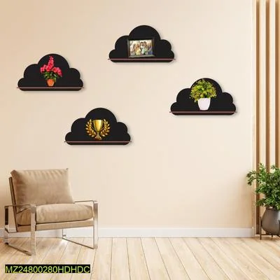 Cloud Shelves Modern Wall Decor Black MDF 4 Pack
