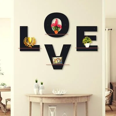 Love Wall Art Set of 4 MDF Shelves Black thumbnail 2
