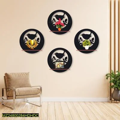 Bird Wall Shelves Set of 4 MDF Black Decor thumbnail 3