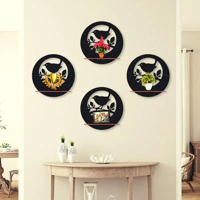 Bird Wall Shelves Set of 4 MDF Black Decor thumbnail 2