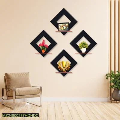 Modern Diamond Wall Shelves Set of 4 MDF Black thumbnail 3