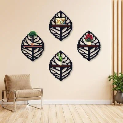 Leaf Shaped Wall Shelves Black Modern Decor
