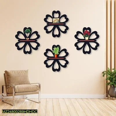 Flower Shelves Set of 4 Black MDF Wall Decor thumbnail 3