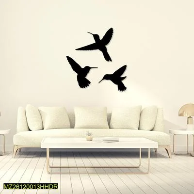 Wall Decor Sparrow Set of 3 Black Birds Art thumbnail 3