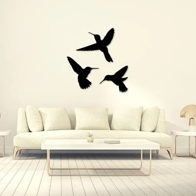 Wall Decor Sparrow Set of 3 Black Birds Art