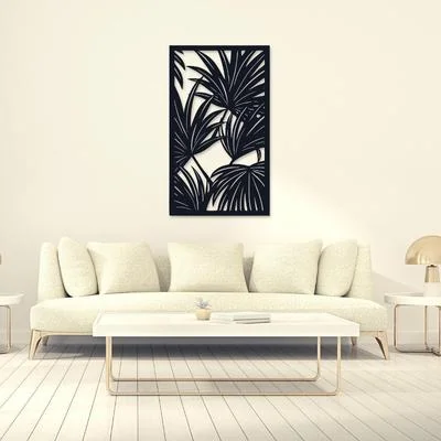 Black Palm Leaf Wall Art 16x12 Inches Laminated Sheet