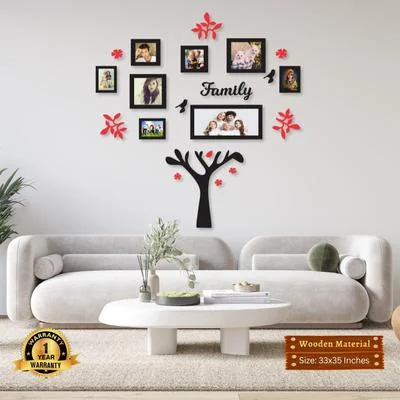 Family Tree Wall Art 3mm MDF Black Red Decor