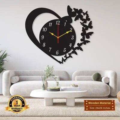 Modern Heart Wall Clock Wooden 24x24 Inches Decor
