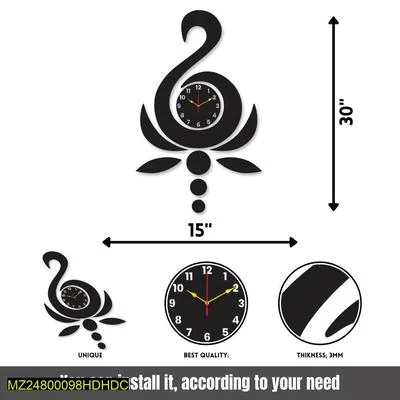 Duck Wall Clock Black Golden 30x15 Modern Decor