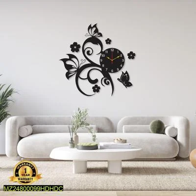 Black Floral Butterfly Wall Clock for Home Office