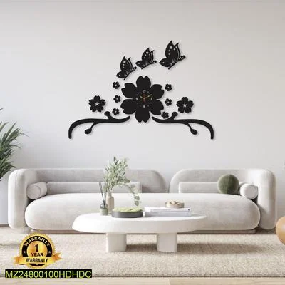 Black Floral Butterfly Wall Clock 29x21 Inch thumbnail 4