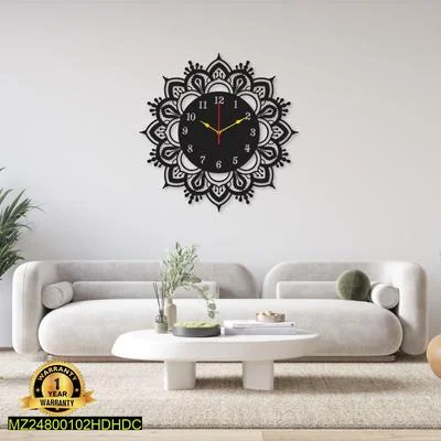 Round Mrdiy Clock Black Mandala Design 16"