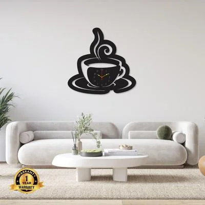 Modern Coffee Cup Wall Clock Black DIY Installation
