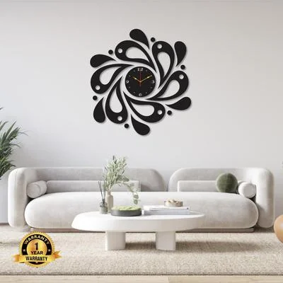 Modern Black Drop-Shaped Wall Clock 24x24"