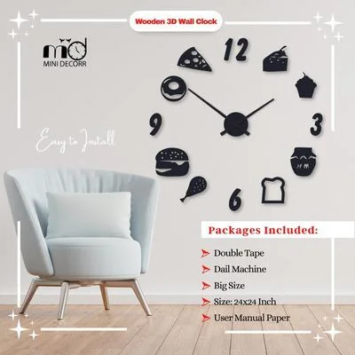 Food Theme Wall Clock 24x24 Inch Laminated Wood thumbnail 2
