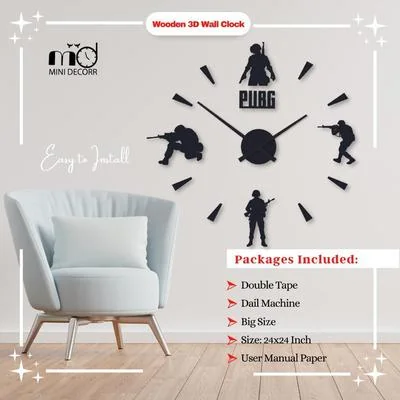 PUBG Theme 24x24 Inch Wooden Wall Clock