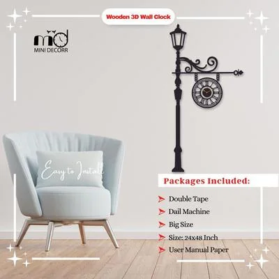Black Street Lamp Wall Clock for Home Office thumbnail 2