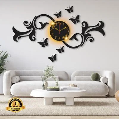 Butterfly Wall Clock Black Backlit 24x16